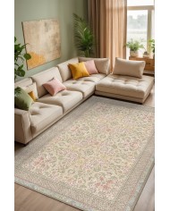 Nesar Çiçek Desenli Pamuk Tabanlı Kaydırmaz Halı