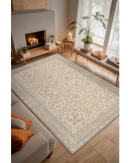 Nesar Çiçek Desenli Pamuk Tabanlı Kaydırmaz Halı