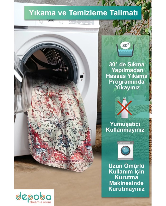 Zonya Kadife Yıkanabilir Kaymaz Pamuk Tabanlı Antibakteriyel Salon Halısı