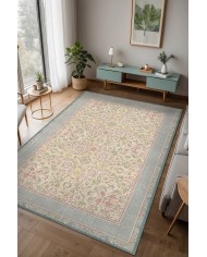 Saral Çiçek Desenli Pamuk Tabanlı Kaydırmaz Halı