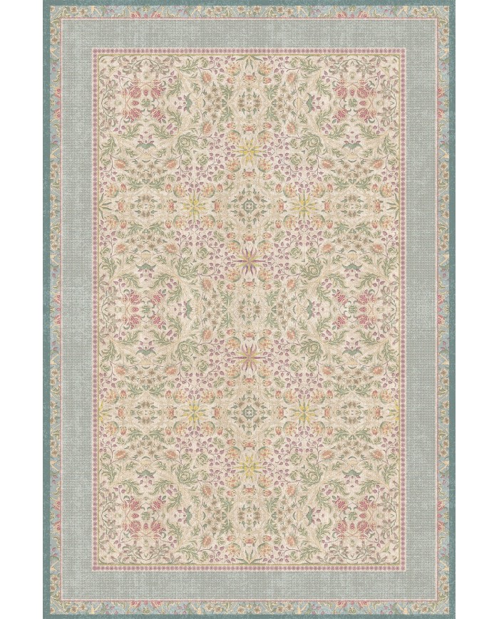 Saral Çiçek Desenli Pamuk Tabanlı Kaydırmaz Halı