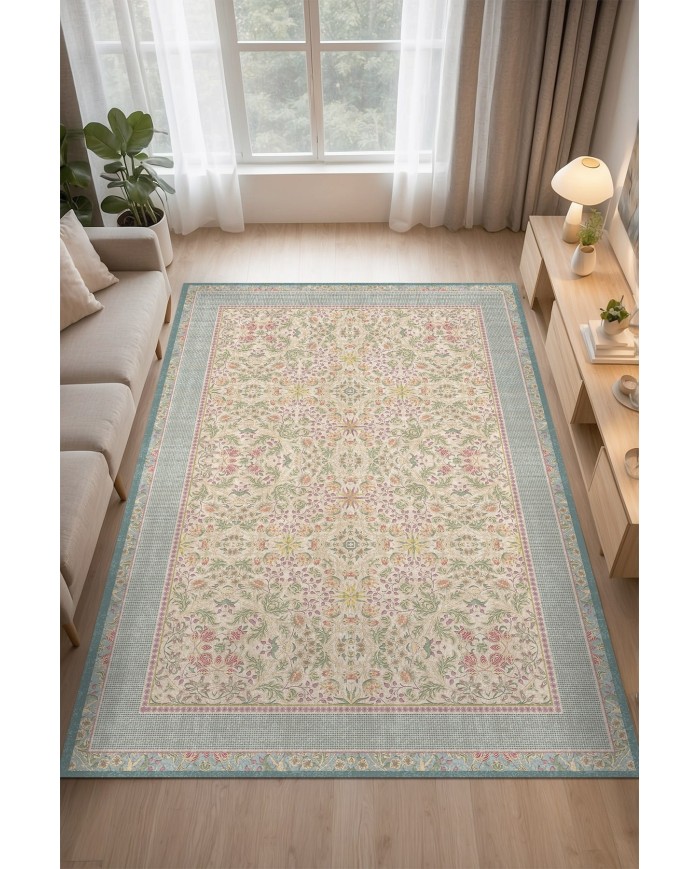 Saral Çiçek Desenli Pamuk Tabanlı Kaydırmaz Halı