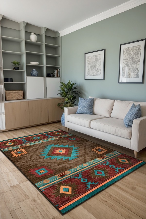 Viesta Modern Kadife Desenli Pamuk Tabanlı Yıkanabilen Kaydırmaz Antibakteriyel Salon Halısı