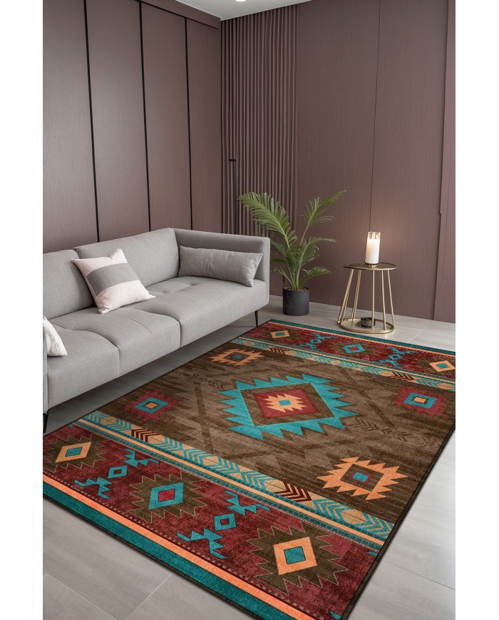 Viesta Modern Kadife Desenli Pamuk Tabanlı Yıkanabilen Kaydırmaz Antibakteriyel Salon Halısı