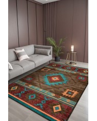 Viesta Modern Kadife Desenli Pamuk Tabanlı Yıkanabilen Kaydırmaz Antibakteriyel Salon Halısı