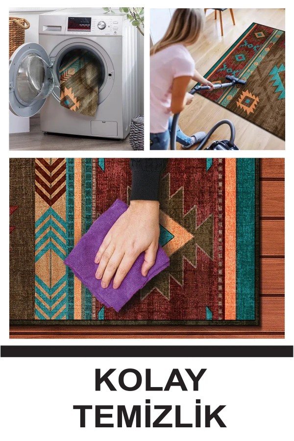 Viesta Modern Kadife Desenli Pamuk Tabanlı Yıkanabilen Kaydırmaz Antibakteriyel Salon Halısı