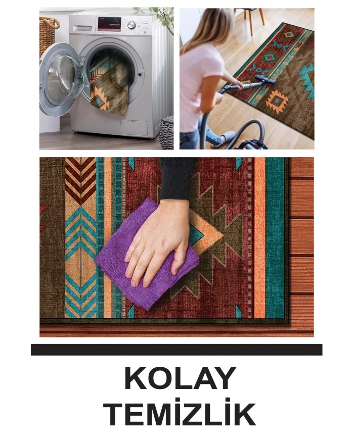 Viesta Modern Kadife Desenli Pamuk Tabanlı Yıkanabilen Kaydırmaz Antibakteriyel Salon Halısı