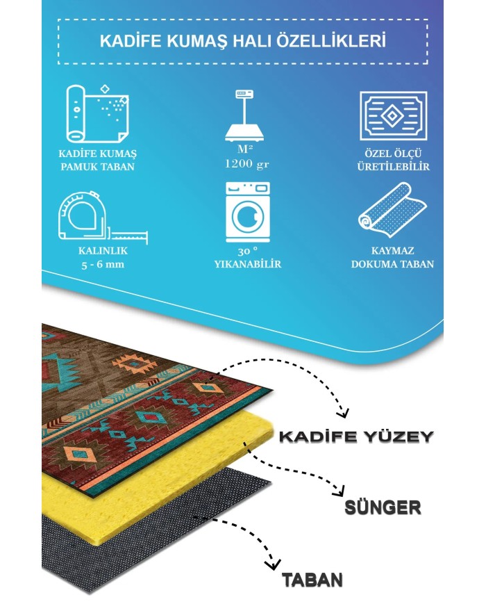 Viesta Modern Kadife Desenli Pamuk Tabanlı Yıkanabilen Kaydırmaz Antibakteriyel Salon Halısı