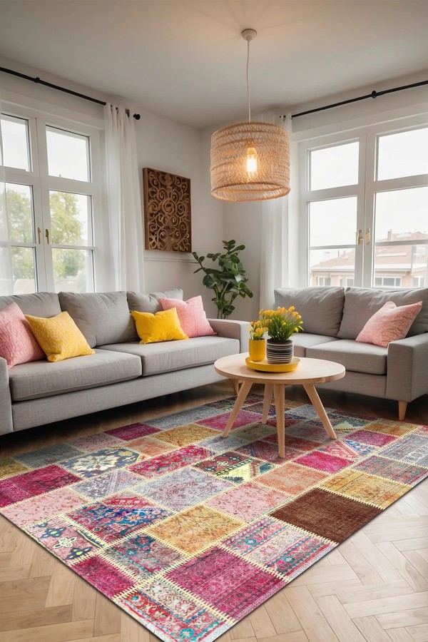 Korn Patchwork Kadife Desenli Pamuk Taban Kaymaz Yıkanabilen Antibakteriyel Yolluk Korn Patchwork Kadife Desenli Pamuk Taban Kaymaz Yıkanabilen Antibakteriyel Yolluk