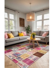 Korn Patchwork Kadife Desenli Pamuk Taban Kaymaz Yıkanabilen Antibakteriyel Yolluk