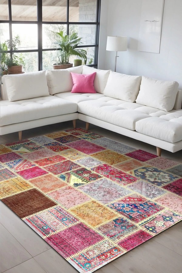 Korn Patchwork Kadife Desenli Pamuk Taban Kaymaz Yıkanabilen Antibakteriyel Yolluk Korn Patchwork Kadife Desenli Pamuk Taban Kaymaz Yıkanabilen Antibakteriyel Yolluk