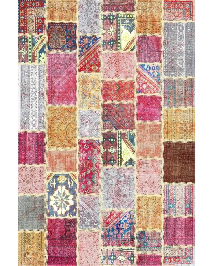 Korn Patchwork Kadife Desenli Pamuk Taban Kaymaz Yıkanabilen Antibakteriyel Yolluk