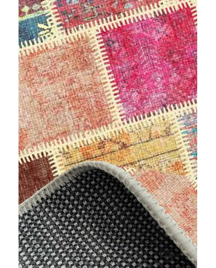 Korn Patchwork Kadife Desenli Pamuk Taban Kaymaz Yıkanabilen Antibakteriyel Yolluk