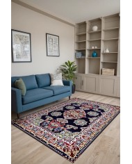 Perlan Modern Kadife Desenli Pamuk Tabanlı Yıkanabilen Kaydırmaz Antibakteriyel Salon Halısı