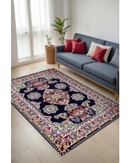 Perlan Modern Kadife Desenli Pamuk Tabanlı Yıkanabilen Kaydırmaz Antibakteriyel Salon Halısı