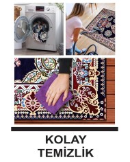 Perlan Modern Kadife Desenli Pamuk Tabanlı Yıkanabilen Kaydırmaz Antibakteriyel Salon Halısı