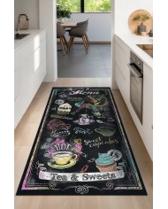 Elise Modern Kadife Desenli Pamuk Tabanlı Yıkanabilen Kaydırmaz Antibakteriyel Mutfak Halısı