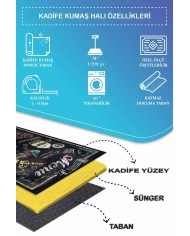 Elise Modern Kadife Desenli Pamuk Tabanlı Yıkanabilen Kaydırmaz Antibakteriyel Mutfak Halısı