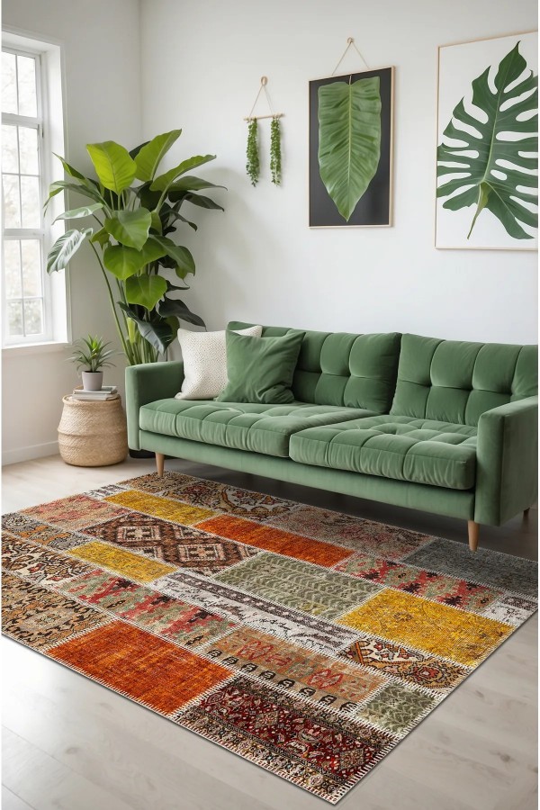 Zaha Modern Kadife Desenli Pamuk Tabanlı Yıkanabilen Kaydırmaz Antibakteriyel Salon Halısı