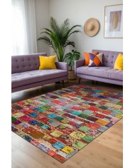 Trop Modern Kadife Desenli Pamuk Tabanlı Yıkanabilen Kaydırmaz Antibakteriyel Salon Halısı