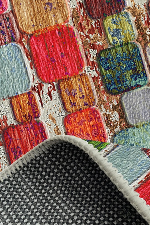 Trop Modern Kadife Desenli Pamuk Tabanlı Yıkanabilen Kaydırmaz Antibakteriyel Salon Halısı