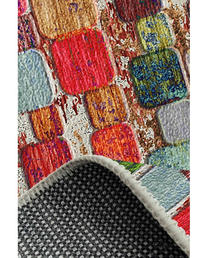 Trop Modern Kadife Desenli Pamuk Tabanlı Yıkanabilen Kaydırmaz Antibakteriyel Salon Halısı