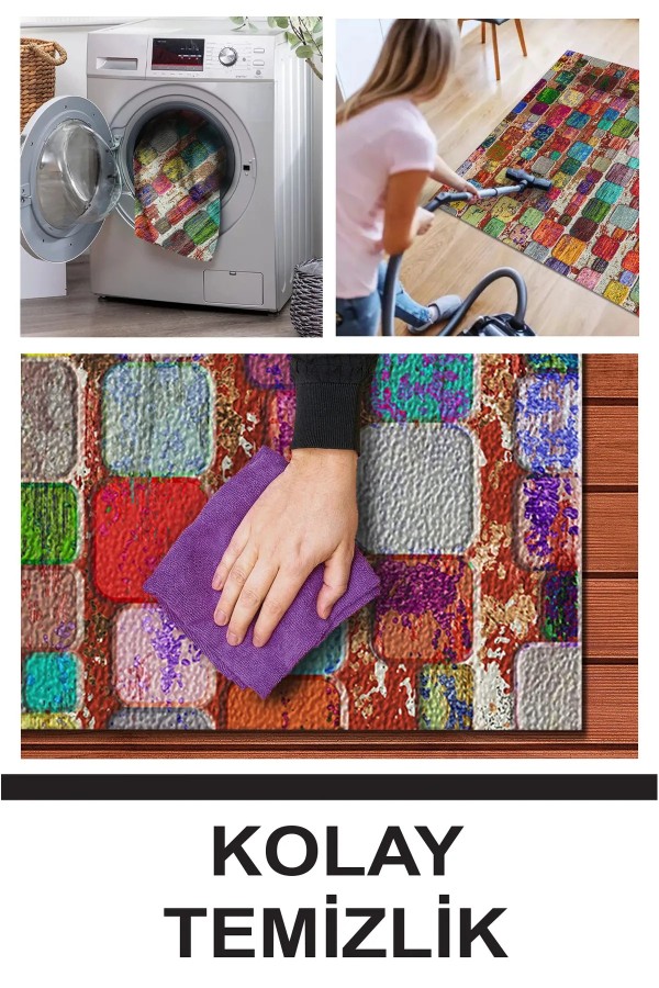 Trop Modern Kadife Desenli Pamuk Tabanlı Yıkanabilen Kaydırmaz Antibakteriyel Salon Halısı