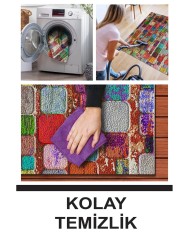 Trop Modern Kadife Desenli Pamuk Tabanlı Yıkanabilen Kaydırmaz Antibakteriyel Salon Halısı