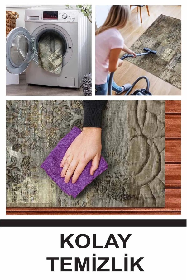 Gurma Modern Kadife Desenli Pamuk Tabanlı Yıkanabilen Kaydırmaz Antibakteriyel Salon Halısı