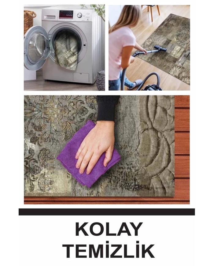 Gurma Modern Kadife Desenli Pamuk Tabanlı Yıkanabilen Kaydırmaz Antibakteriyel Salon Halısı