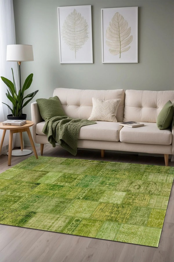 Berta Modern Kadife Desenli Pamuk Tabanlı Yıkanabilen Kaydırmaz Antibakteriyel Salon Halısı