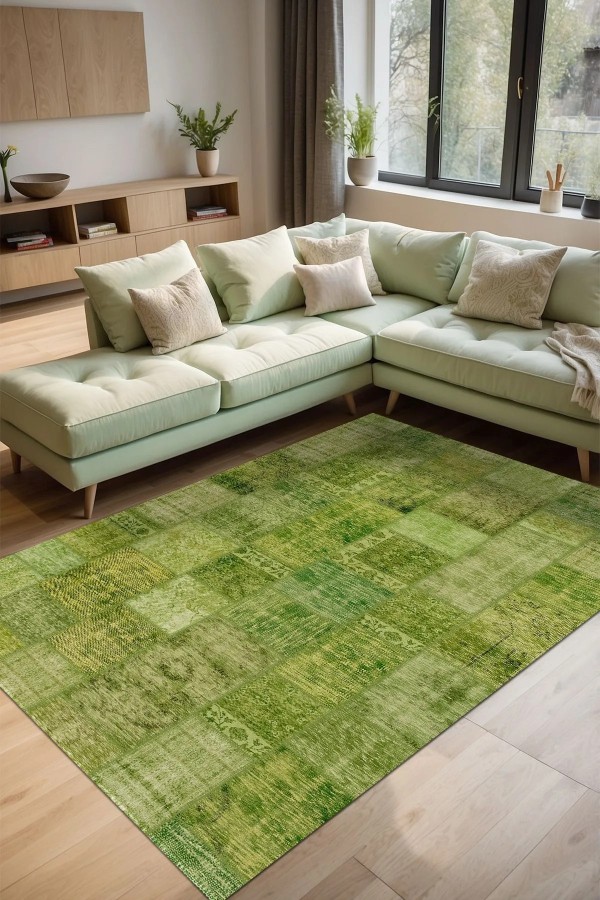 Berta Modern Kadife Desenli Pamuk Tabanlı Yıkanabilen Kaydırmaz Antibakteriyel Salon Halısı