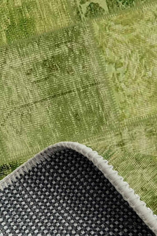 Berta Modern Kadife Desenli Pamuk Tabanlı Yıkanabilen Kaydırmaz Antibakteriyel Salon Halısı