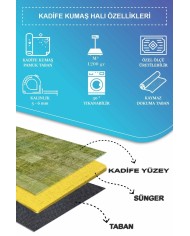 Berta Modern Kadife Desenli Pamuk Tabanlı Yıkanabilen Kaydırmaz Antibakteriyel Salon Halısı