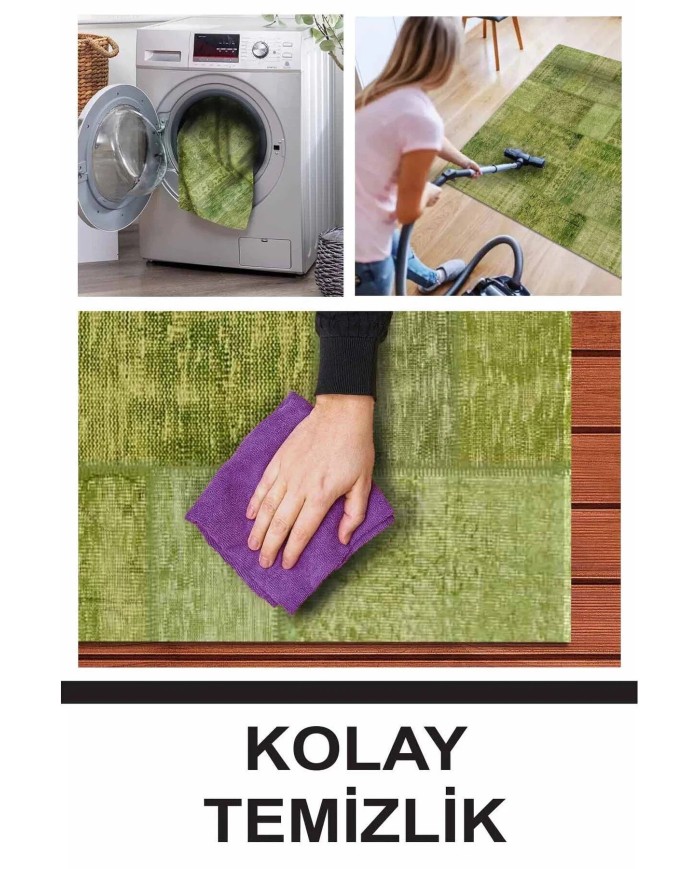 Berta Modern Kadife Desenli Pamuk Tabanlı Yıkanabilen Kaydırmaz Antibakteriyel Salon Halısı