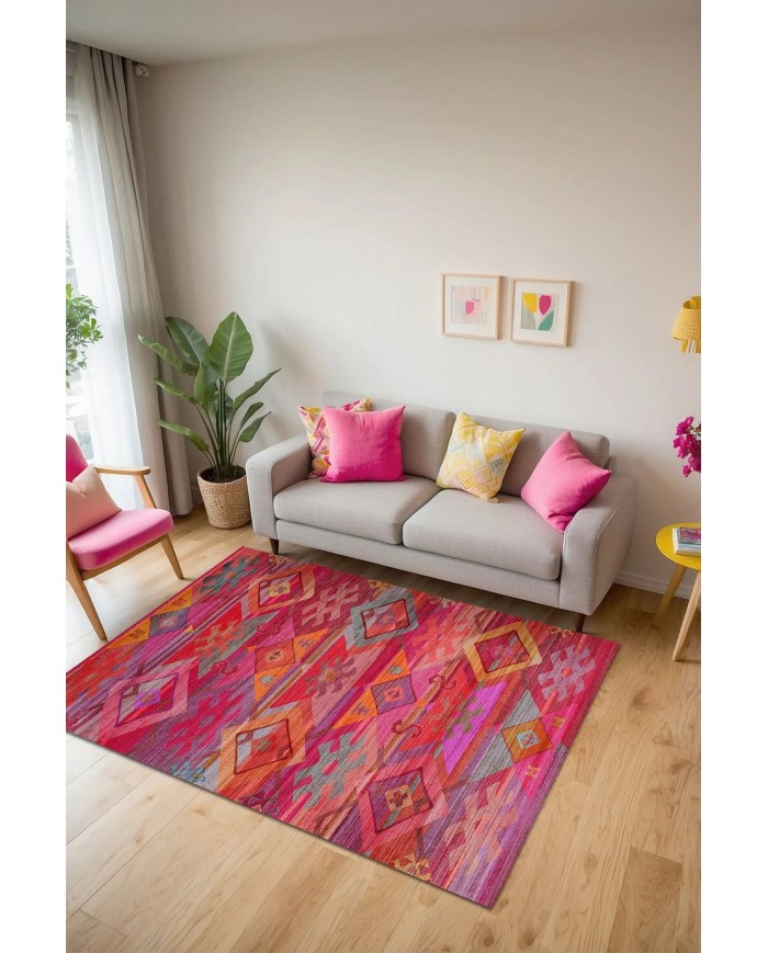 Golfe Modern Kadife Desenli Pamuk Tabanlı Yıkanabilen Kaydırmaz Antibakteriyel Salon Halısı