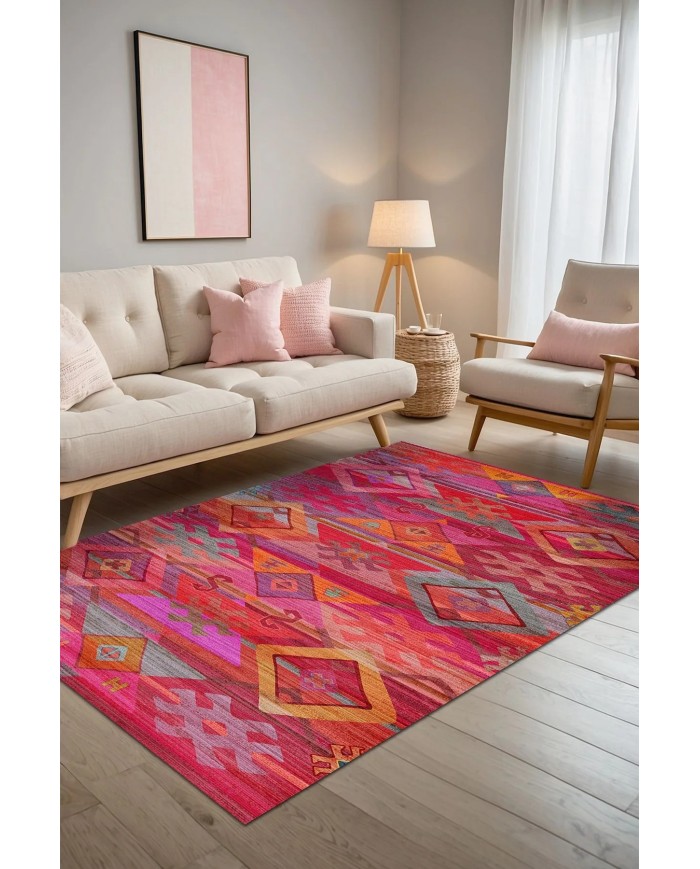 Golfe Modern Kadife Desenli Pamuk Tabanlı Yıkanabilen Kaydırmaz Antibakteriyel Salon Halısı