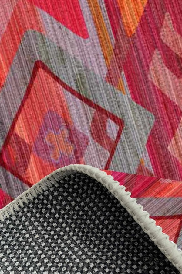 Golfe Modern Kadife Desenli Pamuk Tabanlı Yıkanabilen Kaydırmaz Antibakteriyel Salon Halısı