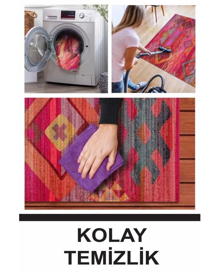 Golfe Modern Kadife Desenli Pamuk Tabanlı Yıkanabilen Kaydırmaz Antibakteriyel Salon Halısı