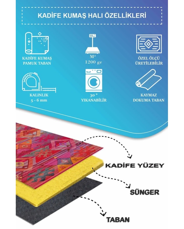 Golfe Modern Kadife Desenli Pamuk Tabanlı Yıkanabilen Kaydırmaz Antibakteriyel Salon Halısı