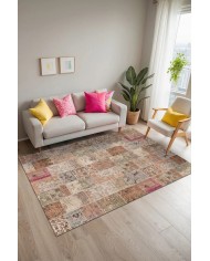 Mora Modern Kadife Desenli Pamuk Tabanlı Yıkanabilen Kaydırmaz Antibakteriyel Salon Halısı