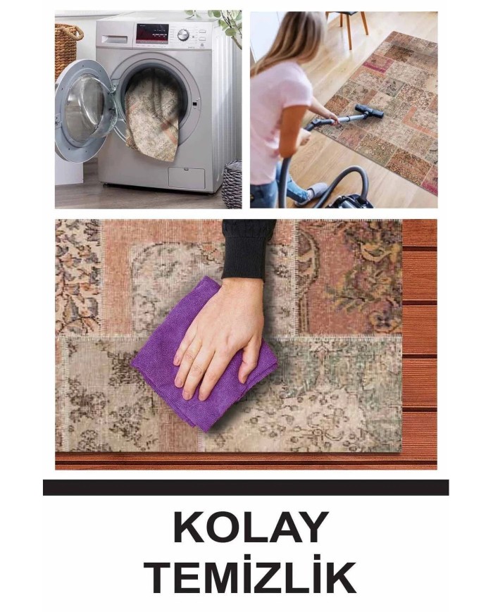 Mora Modern Kadife Desenli Pamuk Tabanlı Yıkanabilen Kaydırmaz Antibakteriyel Salon Halısı