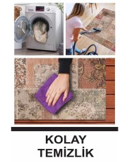 Mora Modern Kadife Desenli Pamuk Tabanlı Yıkanabilen Kaydırmaz Antibakteriyel Salon Halısı