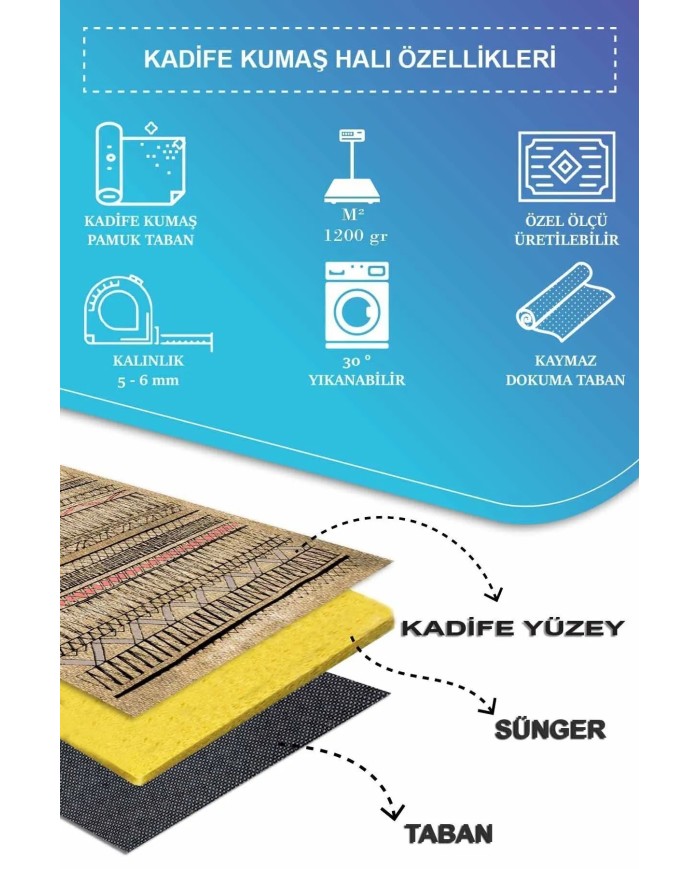 Laslva Iskandinav Kadife Pamuk Taban Kaymaz Yıkanabilen Antibakteriyel Yolluk
