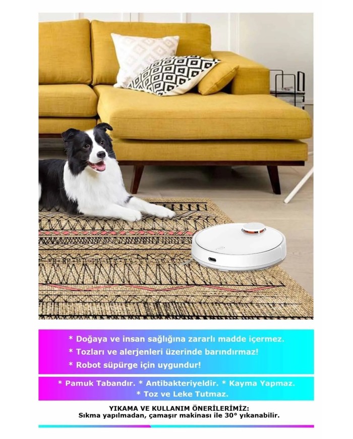 Laslva Iskandinav Kadife Pamuk Taban Kaymaz Yıkanabilen Antibakteriyel Yolluk