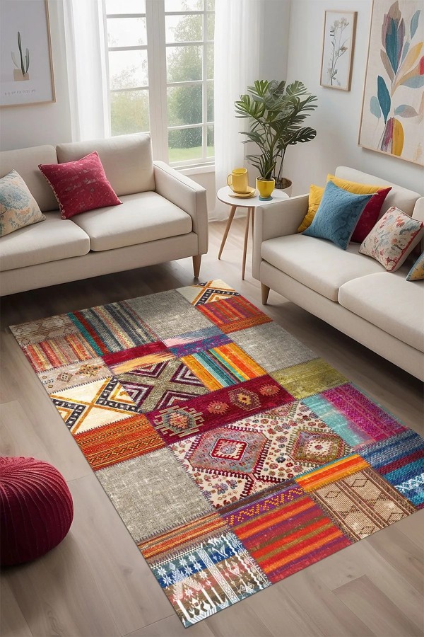 Odar Patchwork Vintage Kadife Desenli Pamuk Taban Kaymaz Yıkanabilen Antibakteriyel Yolluk Odar Patchwork Vintage Kadife Desenli Pamuk Taban Kaymaz Yıkanabilen Antibakteriyel Yolluk