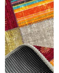 Odar Patchwork Vintage Kadife Desenli Pamuk Taban Kaymaz Yıkanabilen Antibakteriyel Yolluk