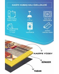 Odar Patchwork Vintage Kadife Desenli Pamuk Taban Kaymaz Yıkanabilen Antibakteriyel Yolluk