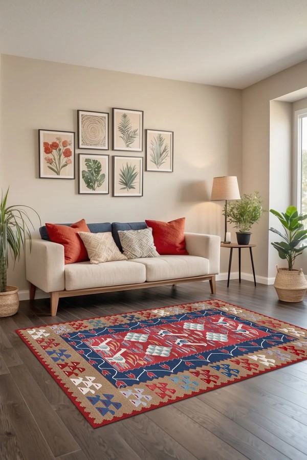 Petra Modern Kadife Desenli Pamuk Tabanlı Yıkanabilen Kaydırmaz Antibakteriyel Salon Halısı