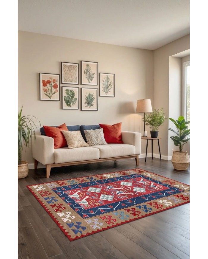 Petra Modern Kadife Desenli Pamuk Tabanlı Yıkanabilen Kaydırmaz Antibakteriyel Salon Halısı